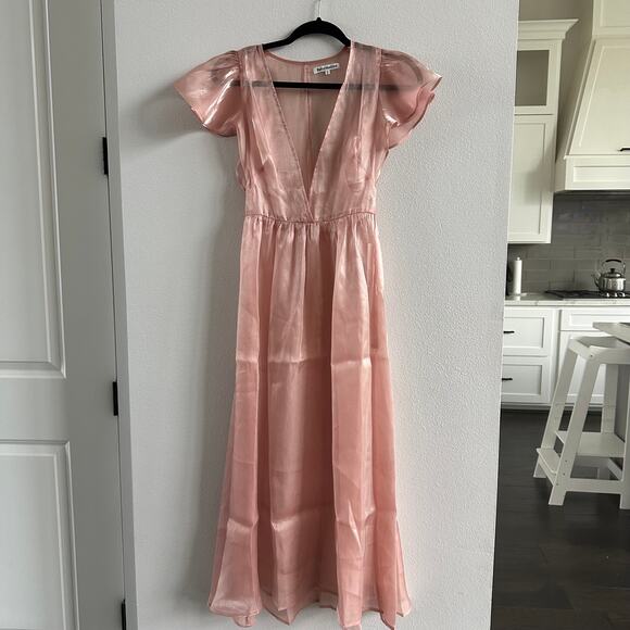 NWT Reformation Glory Shimmer Pink Flutter Sleeve Dress - Picture 1 of 7